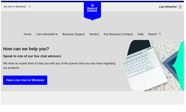 A fraudulent website pretending to be bank of Ireland