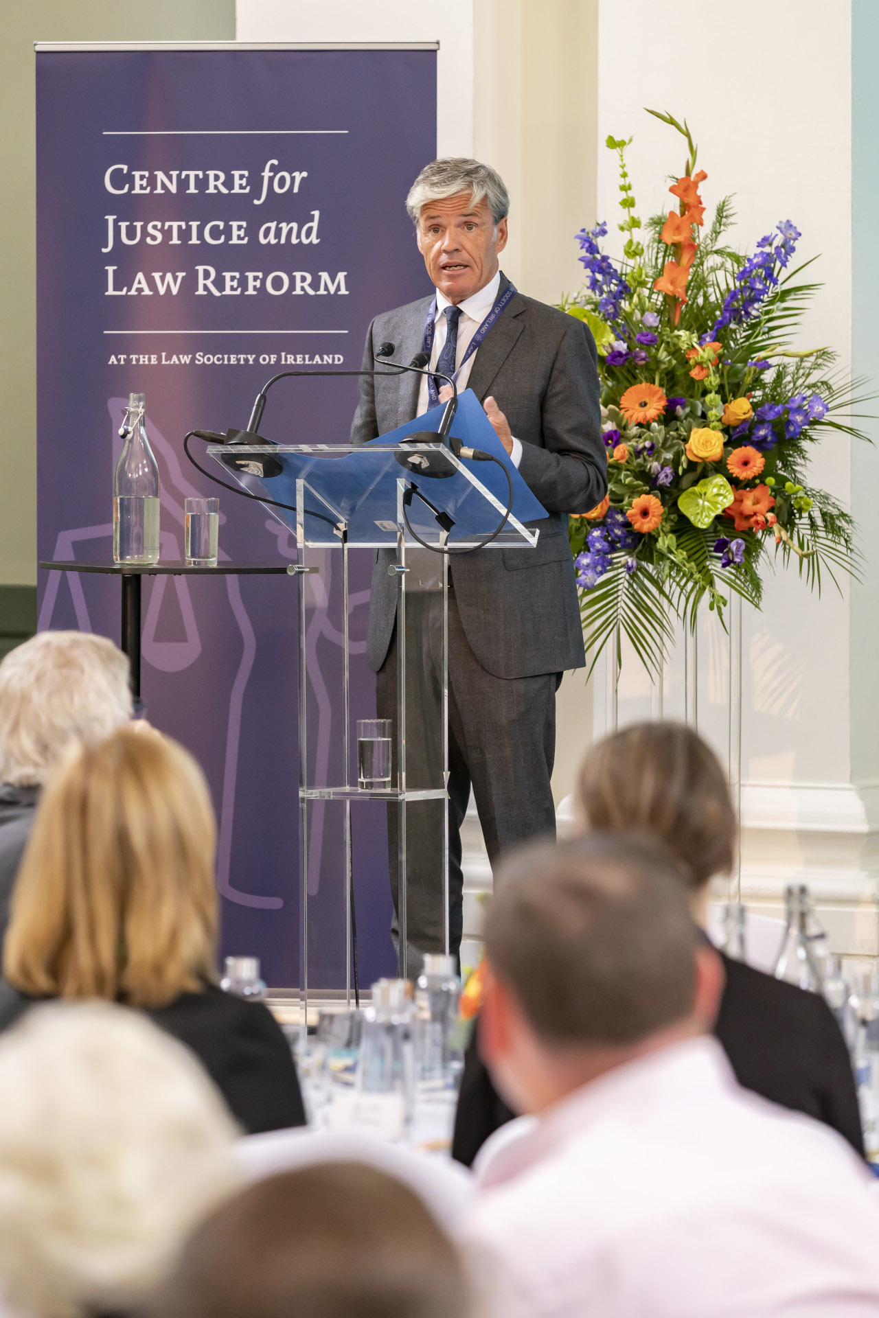 Eamon Harrington launching the Centre for Justice and Law Report