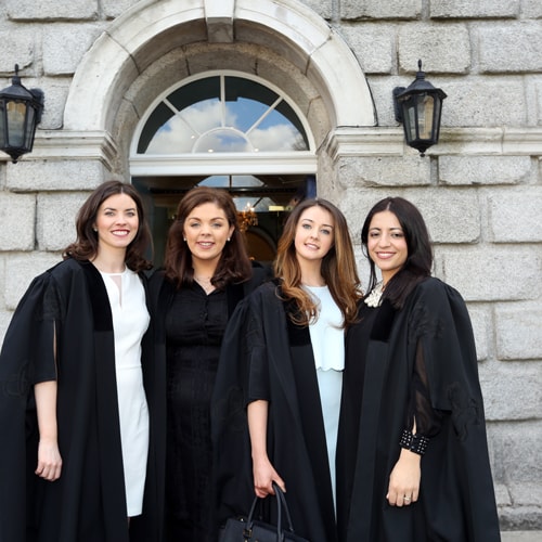   Ruth Foy, Anne Marie Miley, Jessica Boyne and Jennifer Abdelhaken at the Law Society doorway