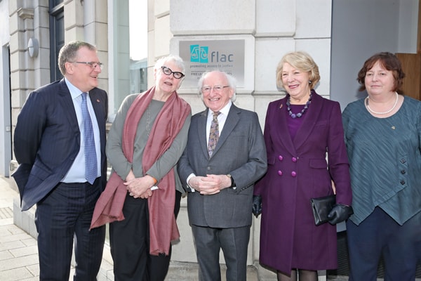 FLAC chair Peter Ward, Shivaun O’Casey, daughter of Sean O’Casey, President Michael D Higgins, Sabina Higgins and Eilis Barry of FLAC 