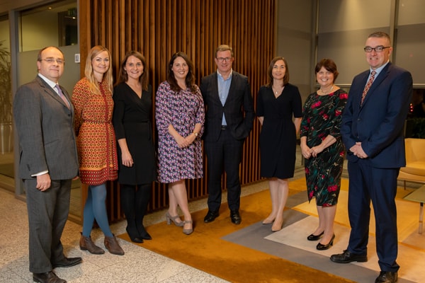 Eamonn Conlon (head of pro bono, ALG), Rachel Power (PILA and FLAC), Sarah Farrelly (TrustLaw), Eithne Lynch (pro bono associate, ALG) Julian Yarr (managing partner, ALG), Carolann Minnock (pro bono associate, Arthur Cox), Wendy Young (president, KIND), Larry Donnelly (NUI Galway)