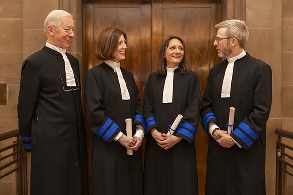 District Court President Judge Paul Kelly with solicitors Catherine Ghent, Áine Clancy BL and Peter White who are now judges of District Court