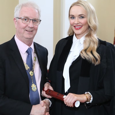 President of the Law Society Michael Quinlan with Nicola Haughey of Omagh, Co Tyrone