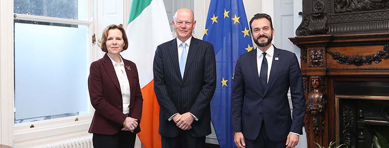 Chief Justice Donal O’Donnell, Judge Síofra O’Leary and Judge Robert Spano, incoming and outgoing presidents of European Court of Human Rights, in Dublin on 21 October 2022