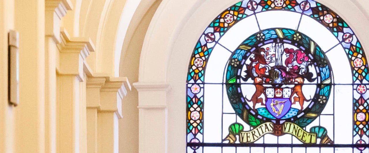 A stained-glass window at Blackhall Place, Dublin