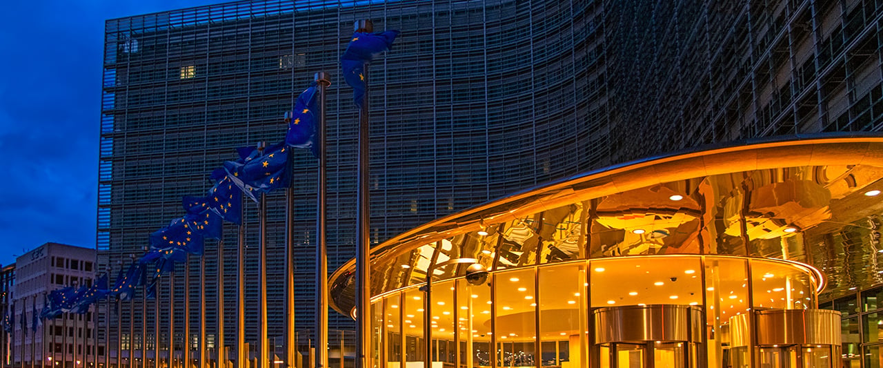 EU Commission building by night
