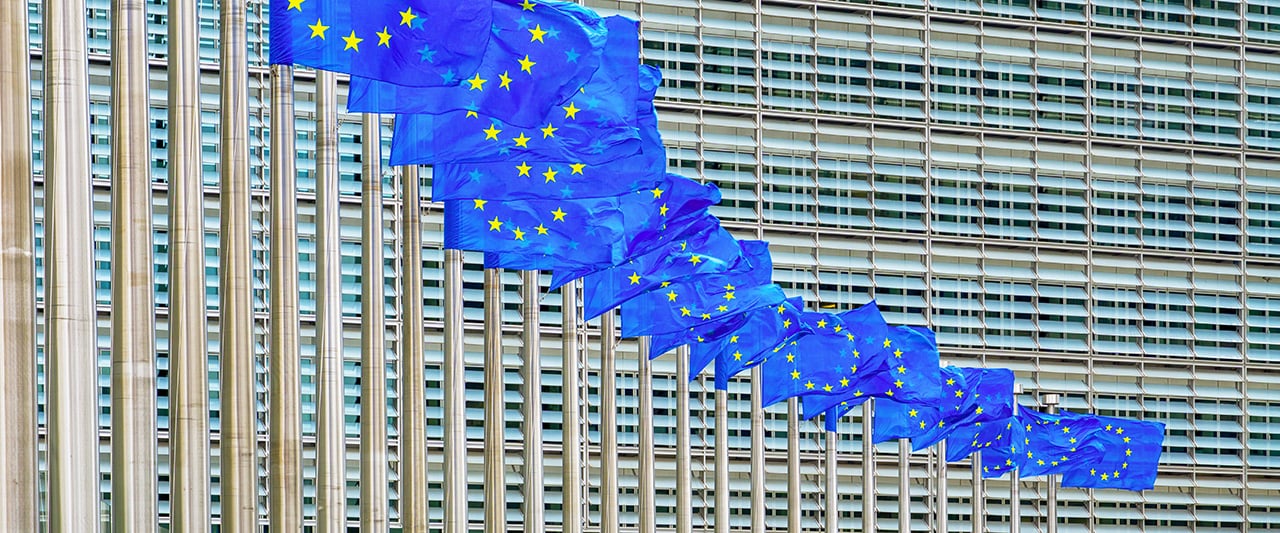 EU flags outside the European Commission building
