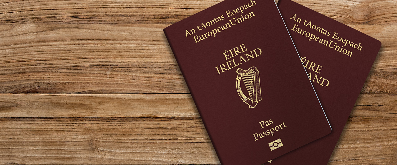 Irish passports on a table