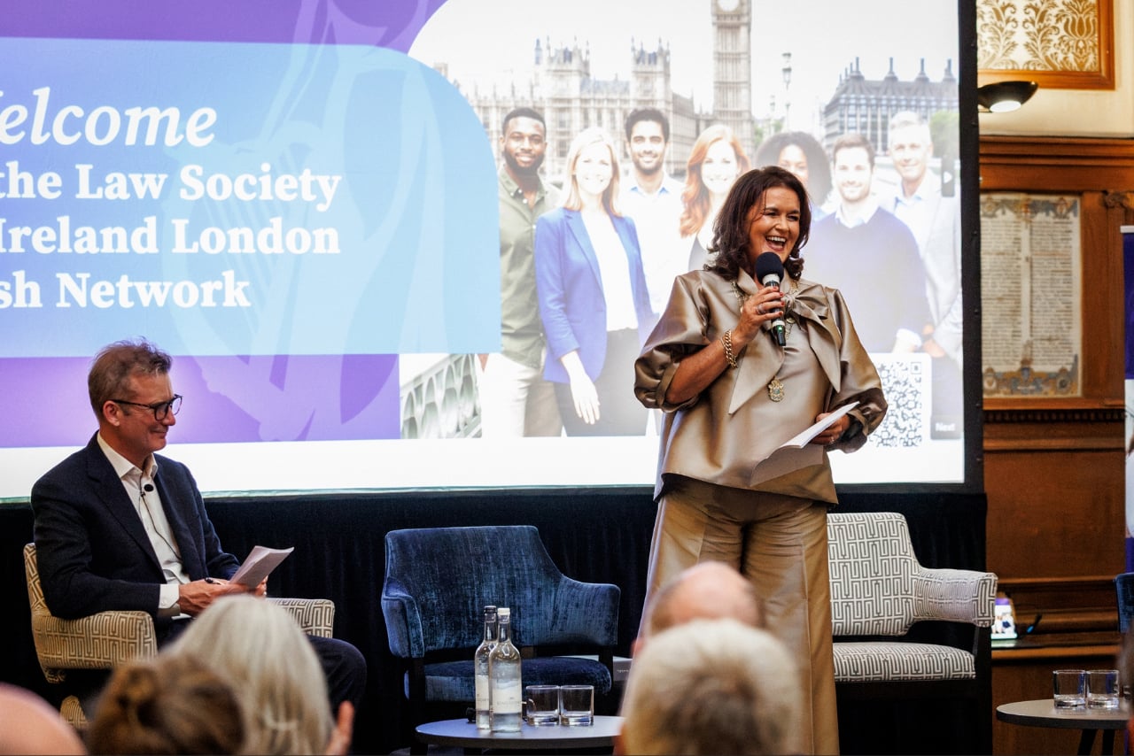 Law Society President Rosemarie Loftus and Director General Mark Garrett on stage