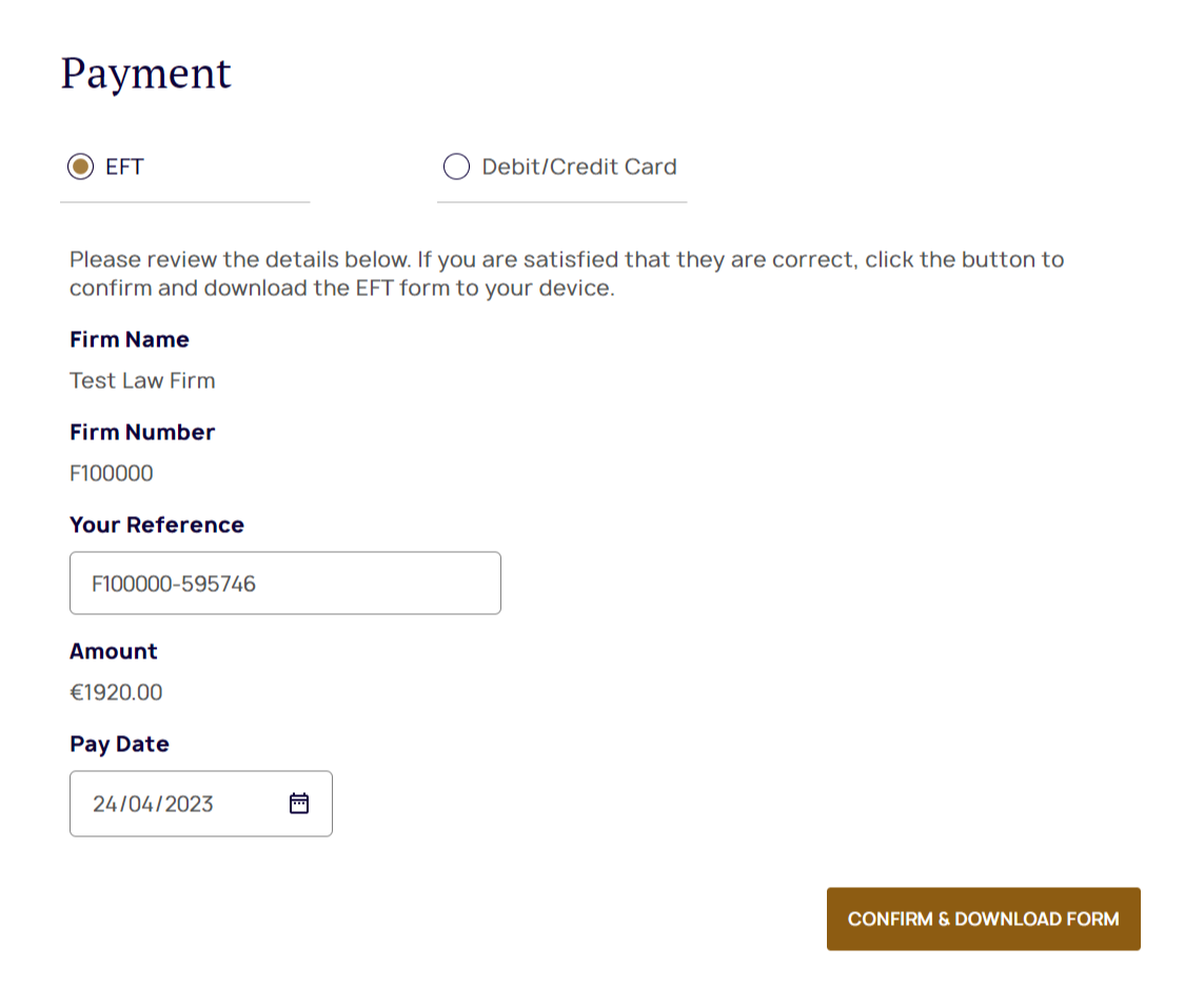 Screenshot - advanced electives EFT payment