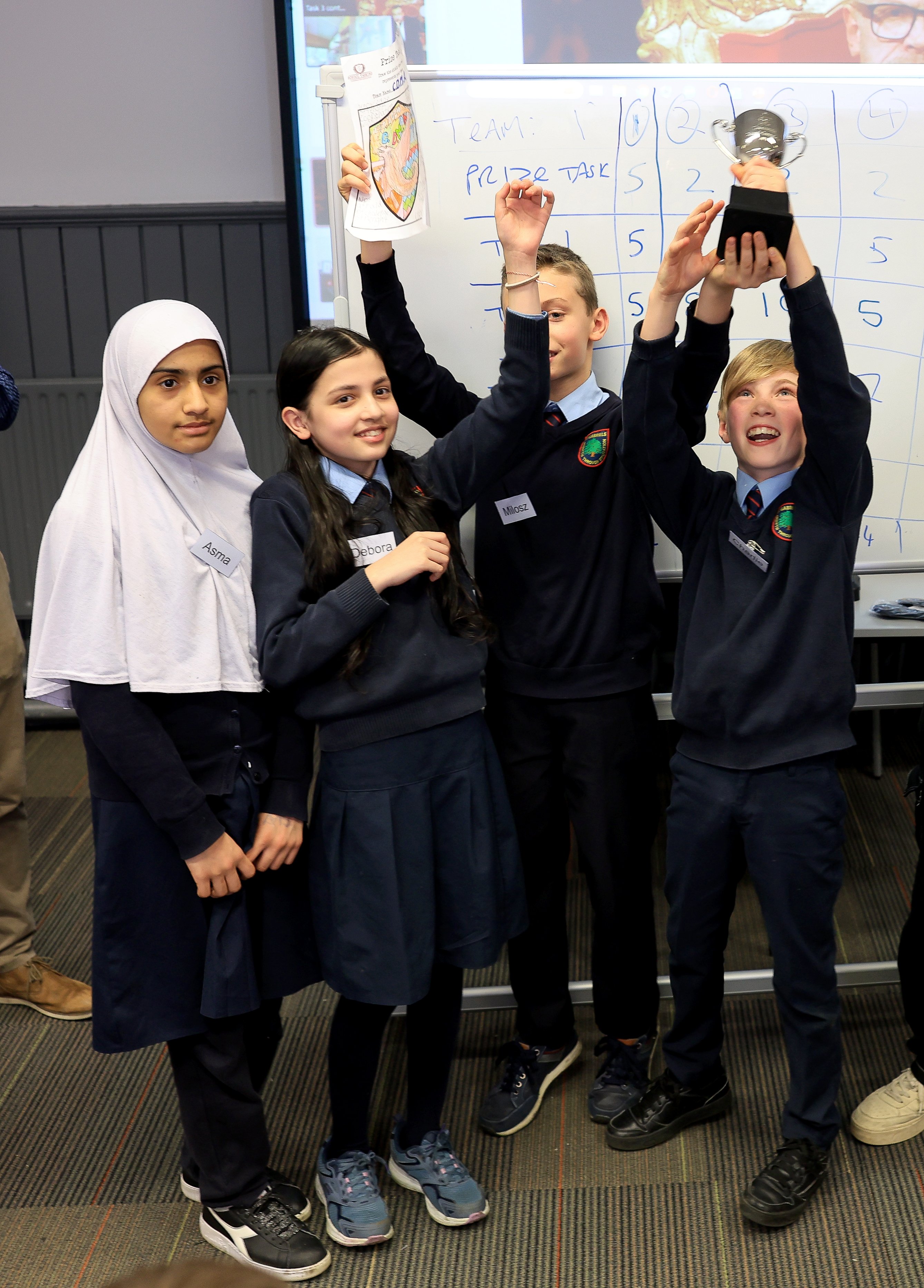 The 2024 winning tasking school team celebrates with their trophy