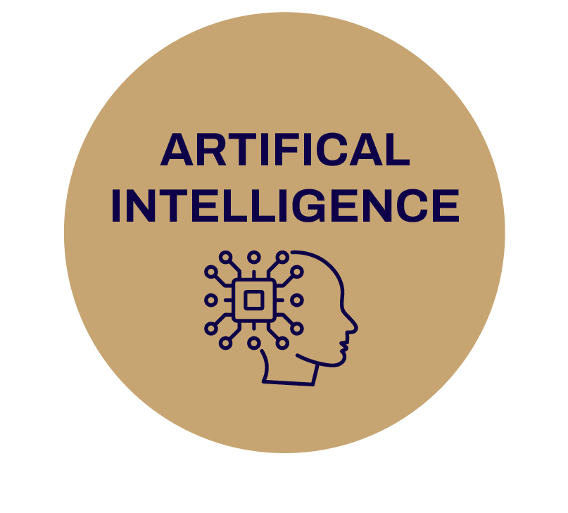 A decorative icon showing AI