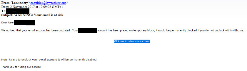Fake email example